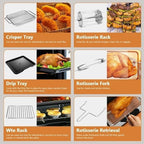 Toaster Oven, 12QT Air Fryer Oven with 12 Pre-set Cooking Menus, Clear Viewing Window, Up to 95% Less Oil for Healthier