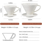 Pour Over Coffee Maker, Single Cup Coffee Dripper, Manual Porcelain Slow Brewing Accessories for Travel, Camping, Office, Home, Cafe, Coffee Gifts (Milky White, Large)