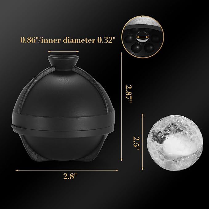 Golf Gifts Ball Ice Maker Mold set of 4, 2.5" Large Sphere Round Ice Cube Mold for Whiskey, Cocktails, Coffee, Soda, Fun Drinks, and Gifts,Leak-Free, Reusable, BPA-Free