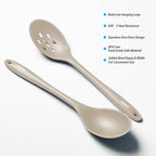 Silicone Slotted Spoons for Cooking - Extra Large Kitchen Spoons for Mixing, Serving, & Stirring - 600°F Heat-Resistant Non Stick Utensils Skimmer- Dishwasher Safe, Khaki