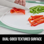 GORILLA GRIP BPA-Free Reversible Kitchen Cutting Board Set of 3, US Designed, Nonporous, Juice Grooves Catch Liquid, Slip Resistant Border, Dishwasher Safe Large Food Chopping Boards, Gray Mint Pink