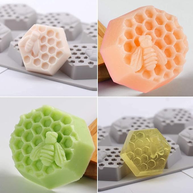 Sakolla 2 Pack Honeycomb Silicone Soap Molds, 6 Cavity Hexagon Bee Silicone Molds for Soap, Lotion Bars, Wax Melts, Beeswax (Purple)