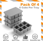 Nax Caki Silicone Large Ice Cube Trays with Lid Pack of 4, Stackable Big Square Ice Cube freezer Molds for Whiskey Cocktails Bourbon Soups Frozen Treats