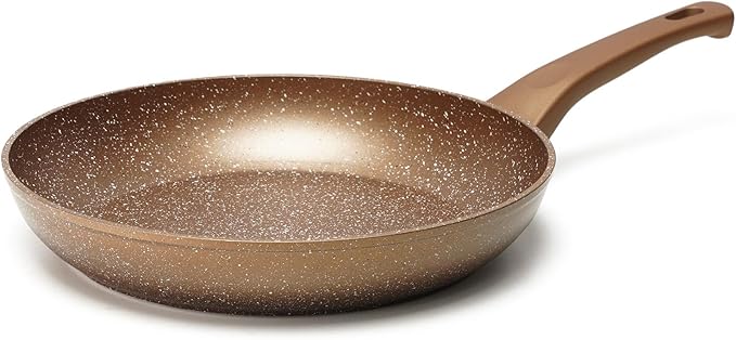 Innwewell Non Stick Frying Pan - Granite Stone Non Stick Skillet Frying Pans, Safe&No Toxic Egg Omelette Frying Pan, Small Nonstick Cookware Cooking Pan, Induction Compatible, PFOA Free(8inch, Gold)