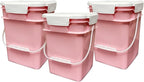 House Naturals 4 Gallon Square Food Grade Bucket Pail with Plastic Handles and Lid (Pack of 3) Made in USA containers (Pink - White lids)