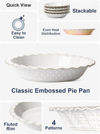 LE TAUCI Ceramic Pie Pans for Baking, 9 Inch Pie Plate for Apple Pie, Round Baking Dish, 36 oz Deep Dish Pie Pan - Set of 1, Fireworks, Arctic White