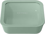 Ceramic Coated Glass Food Storage Container | No PTFE, PFOA, PFAS, and BPA | Reusable Non Toxic Meal Prep Container with Glass Lid | Easy To Store | 8 Cup Square [Willow]