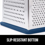 GORILLA GRIP 4-Sided 100% BPA-Free Cheese Grater With Container, Stainless Steel XL Box Graters, Parmesan Shredder, Grate Cheeses, Shred Veggies, Slip Resistant Handle, Dishwasher Safe Zester, Blue