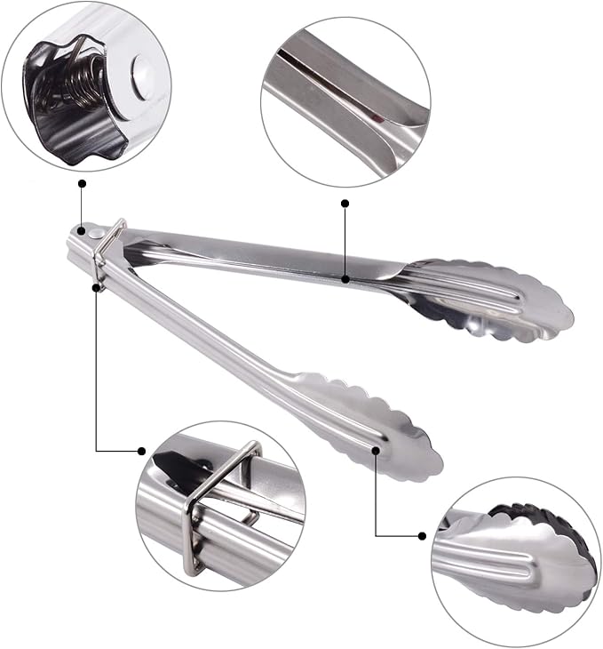 Mini Stainless Steel Serving Tongs Small Tongs for Serving Food Cooking Salad Grilling (7-Inch 3 Pieces)