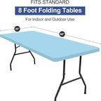 homing Rectangle Table Cloth Cover, Waterproof Polyester Elastic Fitted Tablecloth, Fits for 8 Foot Folding Tables, Washable Table Protector for Picnic, Camping, Outdoor (Light Blue, 30" x 96")