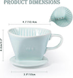 Pour Over Coffee Dripper, Ceramic Pour Over Coffee Maker with 3 Holes Flat Bottom, Easy Manual Brew Maker, Porcelain Slow Filter Cone for Travel, Camping, Office, Home, GR