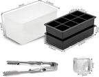 Bangp Large Ice Cube Tray with Bin and Tongs,2 Pack Large Size Silicone Ice Cube Trays for Whiskey, Big Square Ice Cube Molds Making 16 Giant Ice Cubes for Whiskey Cocktails Bourbon