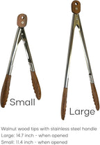 Lee's Clover Wooden Tongs for Cooking with Walnut Wood Tips & Stainless Steel Handle – Food & Kitchen Tongs for Serving, Salad, BBQ, Buffet, Grill (Small)