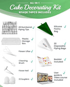 RFAQK 74 PCs Icing Piping Bags and Tips Set, Cake Decorating Kit with 48-Numbered Piping Tips, 20+1 Pastry Bags for Cookie Cupcake Cake Decoration, with Booklet and E-book (Green)