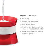 Zoku Set of 2 Silicone Ice Sphere Molds, Stackable 2.5-Inch Ice Ball Maker, Keep Drinks Colder Longer with Less Dilution, Leak-free, Easy-Release, Red
