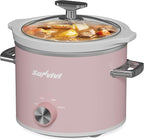 Sunvivi 2 Quart Slow Cooker, Small Slow Cooker with Removable Ceramic Pot, Food Warmer with 3 Heating Settings & Dishwasher Safe Glass Lid, Pink