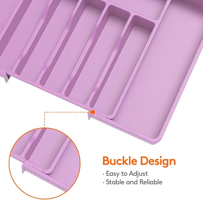 Lifewit Silverware Drawer Organizer, Expandable Utensil Tray for Kitchen, BPA Free Flatware and Cutlery Holder, Adjustable Plastic Storage for Spoons Forks Knives, Large, Purple