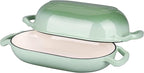 Enameled Cast Iron Sourdough Bread Oven, Dutch Oven, Loaf Cast Iron Bread Pan for Homemade Bread Baking, Meatloaf Pan with Lid, 7QT, Green