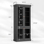 70.8" Bookshelf with Glass Doors, Farmhouse Modular Bookcase with 6-Tier Adjustable Shelves, Large Storage Cabinet for Living Room & Home Office, Set of 2, Black