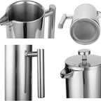French Press Coffee Maker,Stainless Steel Double Wall Insulated Coffee Press 34 oz,4-8 Cups, Portable Hot Cold Brew Teapot Cafetera for Coffee Bar Accessories Kitchen Camping (silver,34oz)