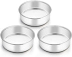 TeamFar 6 Inch Cake Pan, Round Cake Pan Tier Baking Pans Set Stainless Steel, Fit in Pot Pressure Cooker Air Fryer, Healthy & Toxic Free, Mirror Finish & Sturdy, Oven & Dishwasher Safe - Set of 3