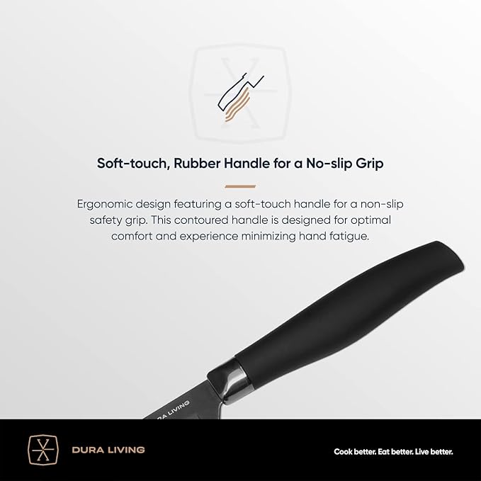DURA LIVING Paring Knife - 3.5 Inch Black Nonstick Titanium Plated Stainless Steel Ultra Sharp Blade, With Ergonomic Comfort Grip Handle Kitchen Knife, With Matching Sheath