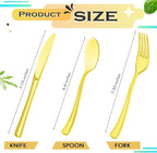 Minatee 150 Pieces Disposable Cutlery Set Plastic Silverware Heavy Duty Utensil Sets 50 Forks 50 Knives 50 Spoons for Home Office School Party Picnics Restaurant Outdoor Events(Yellow)
