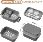 DaCool Adults Lunchbox Bento Box - 74 OZ All-in-One Stackable Lunch Box for Adults Men Women Teens Leakproof Bento Large Lunch Box Containers with Fork Spoon Sauce Box for Dining Out Work School,Grey