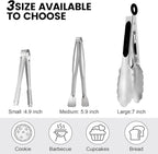 CHENGU 12 Pack Stainless Steel Kitchen Tongs 5/6/7 Inches Food Serving Clip Kitchen Cooking Tongs High Heat Resistant Clips for Cooking Non Stick Grill Salad (Black and Silver, Regular)
