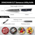 Utility Knife,5.5inch Damascus knife,67-Layer High Carbon Stainless Steel Kitchen Knife,Professiona Sharp Cutting Knives with Ergonomic Blue G10 Handle,Gift Box for Home and Kitchen Birthday Gift