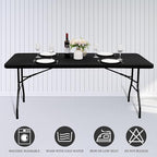 6 Pack Stretch Fabric Table Top Cap Cover, fits 8' Tables, Spandex Table Covers Washable Elastic Universal Rectangle Tablecloth Protector for Indoor Outdoor Party Picnic Wedding, Black, 30" W x 96" L