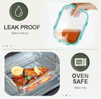 KOMUEE 10 Packs 30 oz Glass Meal Prep Containers,Glass Food Storage Containers with Lids,Airtight Lunch Bento Boxes, Microwave, Oven, Freezer and Dishwasher,Green