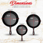NutriChef Pre-Seasoned Cast Iron Skillet Pans - 3 Pieces Kitchen Frying Pan Nonstick Cookware Set w/Drip Spout - Includes Scraper - Electric Stovetop, Induction, Gas Range, Ceramic - NutriChef NCCI76