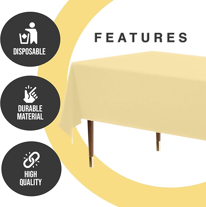 Exquisite 66% Thicker Premium Plastic Table Cloth Rectangle Table Cover 0.5 Mil 12 Pack Light Yellow Table Cloth 54 Inch x 108 Inch Disposable Tablecloth Won't Tear Easily Like Cheap Thin Brands