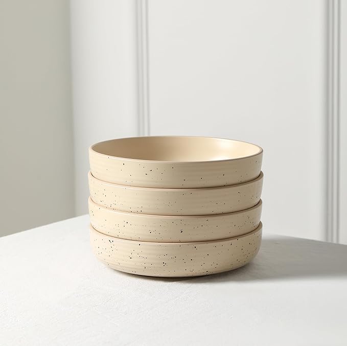 Stone Lain Lauren Modern Stoneware 32-piece Round Dinnerware Set, Plates and Bowls Set, Dish set for 8, Beige