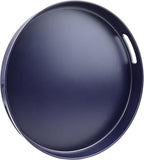 Navy Blue Decorative Serving Tray with Handles, 13” Versatile Ottoman Tray for Coffee Table, Entertaining, Outdoor Patio, Living Room