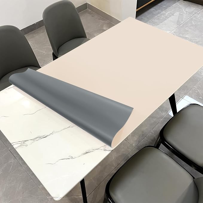 Leather Table Pad,1.8mm Thick,40x78 Inch,Table Pads for Dining Room Table Rectangular,Table Protector for Dining Room Table,Dining Table Cover Protector(Off White+Light Gray,40x78)
