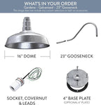 Steel Lighting Co. Gardena Barn Light | Outdoor Wall Mounted | 16" Dome | 23" Gooseneck | Farmhouse Light Made in America | Galvanized Exterior/Galvanized Interior