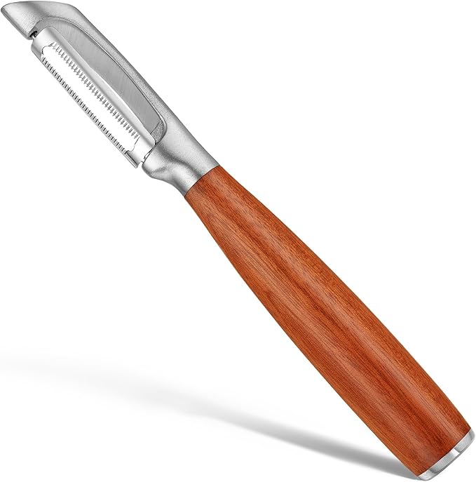 Serrated Blade Premium I Type 304 Stainless Steel Multifunctional Kitchen Peeler Real Wood Handle Ultra Sharp Blade Vegetable Potato Apple(Aosuan)