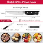 Steak Knife,4.5inch Steak Knives Set of 2,High-Carbon Stainless Steel Knife Set,Serrated Blade Sharp Knives,Dishwasher Safe,Ergonomic Black Handel,Full Tang Design With Excellent Gift