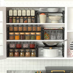 Expandable Cabinet Shelf Organizers, Stackable Cabinet Pantry Counter Under Sink Shelves Storage Shelf Rack for Kitchen Home Office, 10.24" W Black, 3 Pack