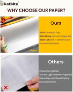 Katbite Heavy Duty Parchment Paper Roll for Baking, 12 in x 524 ft Non-Stick Baking Paper for Cooking, Baking Cookies, Grilling, Air Fryer and Steaming