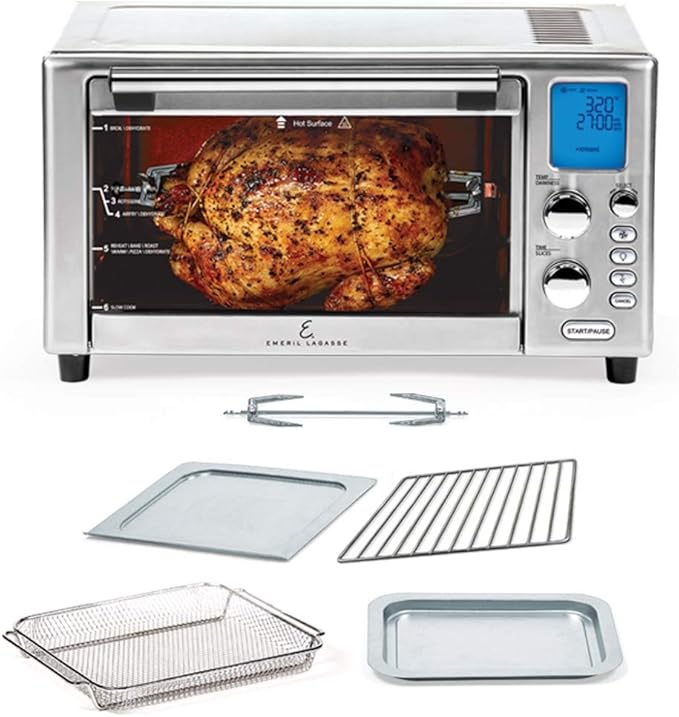 Emeril Lagasse Everyday 360 Stainless Steel Air Fryer, 360° Quick Cook Technology, XL capacity, 9-in-1, 12 Pre-Set Cooking Functions including Bake, Rotisserie, Broil, Pizza, Slow Cook, Toaster