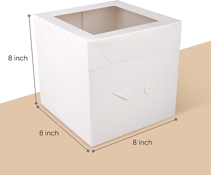 Cakebon Cake Boxes with Boards - 8 Inch Round Cake Drum Gold - Box With Window for Birthdays, Weddings and Parties (1pc Each, 2pcs Total)