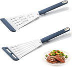 Silicone Fish Spatula Turner Set of 2,2-in-1 Heat Resistant Silicone Slotted Fish Spatulas for Nonstick Cookware,Flexible Thin Stainless Steel Slotted Fish Turner Spatula Flipper for Fish,Egg,Pancake