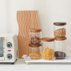 25 OZ Glass Jars 6 Pack with 112 Labels, Clear Glass Storage Containers Food Canisters with Wood Lids