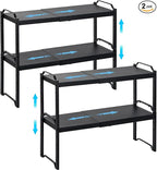4 Pack Kitchen Cabinet Shelves Organizers, Kitchen Counter Storage Shelf Spice Rack, Expandable Length, Adjustable Height, Stackable, Sturdy 30LBS Bearing, Small Cupboard Tabletop Organizer Shelf Rack