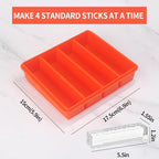 Large and Long Ice Cube Tray 4 Pack Silicone Freezing Container Sticks with Lid for Whiskey, Water Bottle, Food Leftovers and Baking (4 Pack Orange)