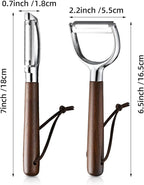 Ugotit Fruit Vegetable Peeler Set for Kitchen, Stainless Steel Potato Peelers Ultra Sharp Swivel Blade, Premium Real Wood Handle Leather Strap (Y&I Shaped)