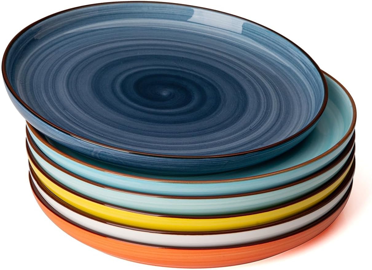 Sweese 7.4 Inch Porcelain Dessert Plates - Round Salad/Appetizer Plate Set, Microwave Dishwasher Safe, 6 Pack, Vibrant Colors